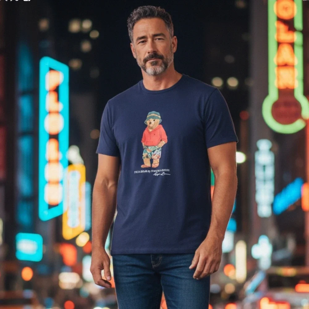 Polo Ralph Lauren T-Shirt Mens 2XLT Navy Blue Polo Bear Summer Graphic Tee #1066